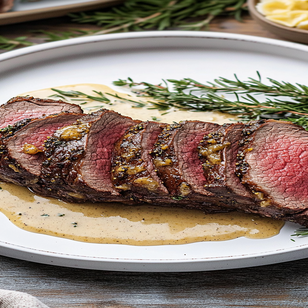 Recipe preparation for Oven Roast Beef Tenderloin with Horseradish-Mustard Sauce
