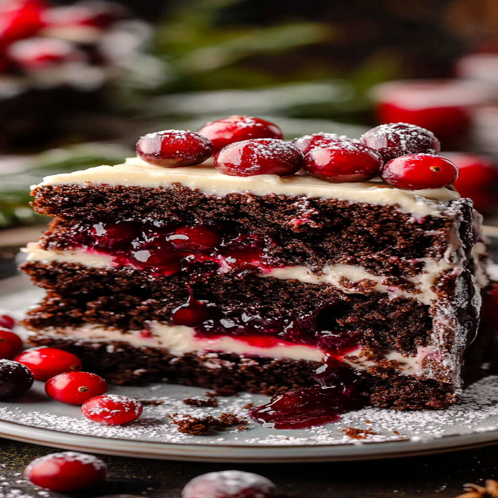 Recipe preparation for Chocolate Cranberry Christmas Cake