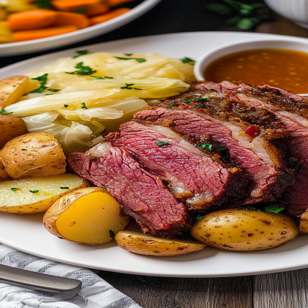 Recipe preparation for Corned Beef {With Cabbage + Potatoes}