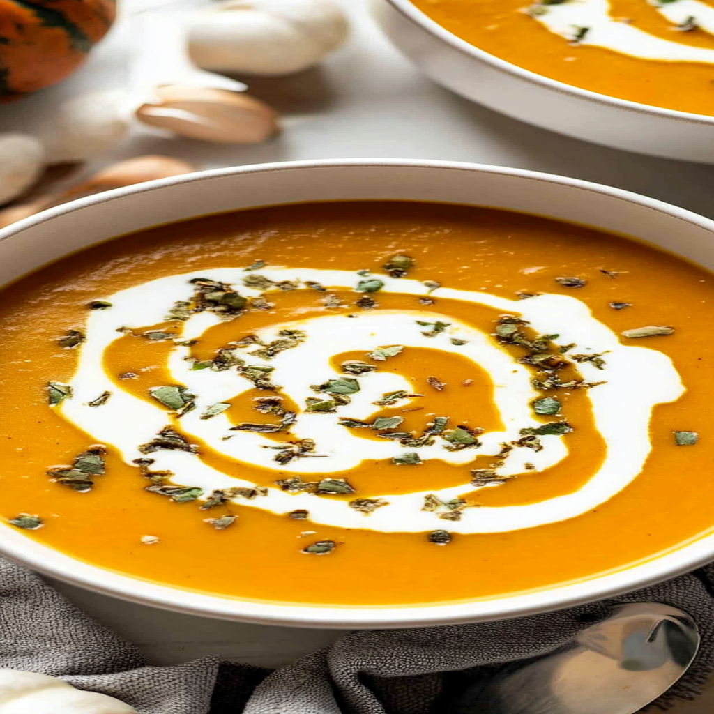 Recipe preparation for Chipotle Pumpkin Soup with Coconut Cream