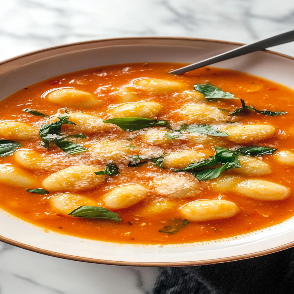 Recipe preparation for creamy tomato gnocchi soup