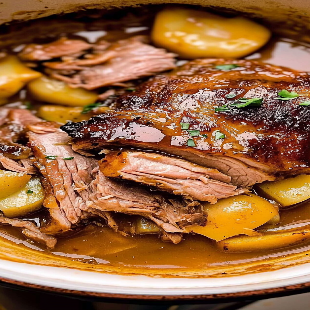 Recipe preparation for Apple Cider Braised Pork Shoulder