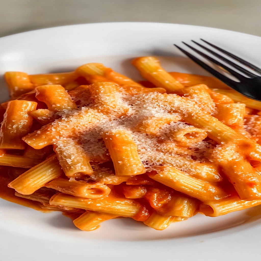 Recipe preparation for Creamy Tomato Garlic Pasta