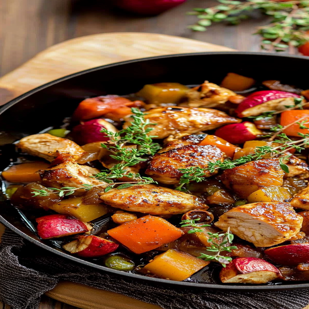 Recipe preparation for Fall Harvest Balsamic Chicken Skillet