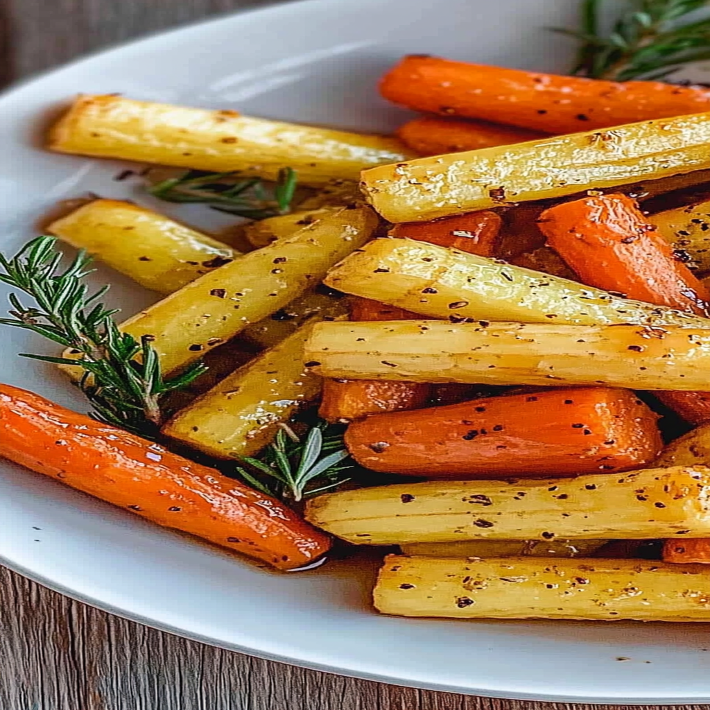 Recipe preparation for Maple Bourbon Glazed Carrots & Parsnips