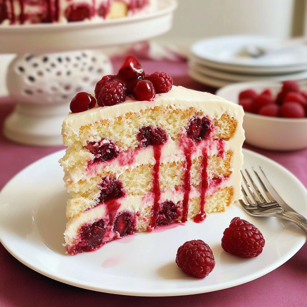 Recipe preparation for White Chocolate Raspberry Dream Cake