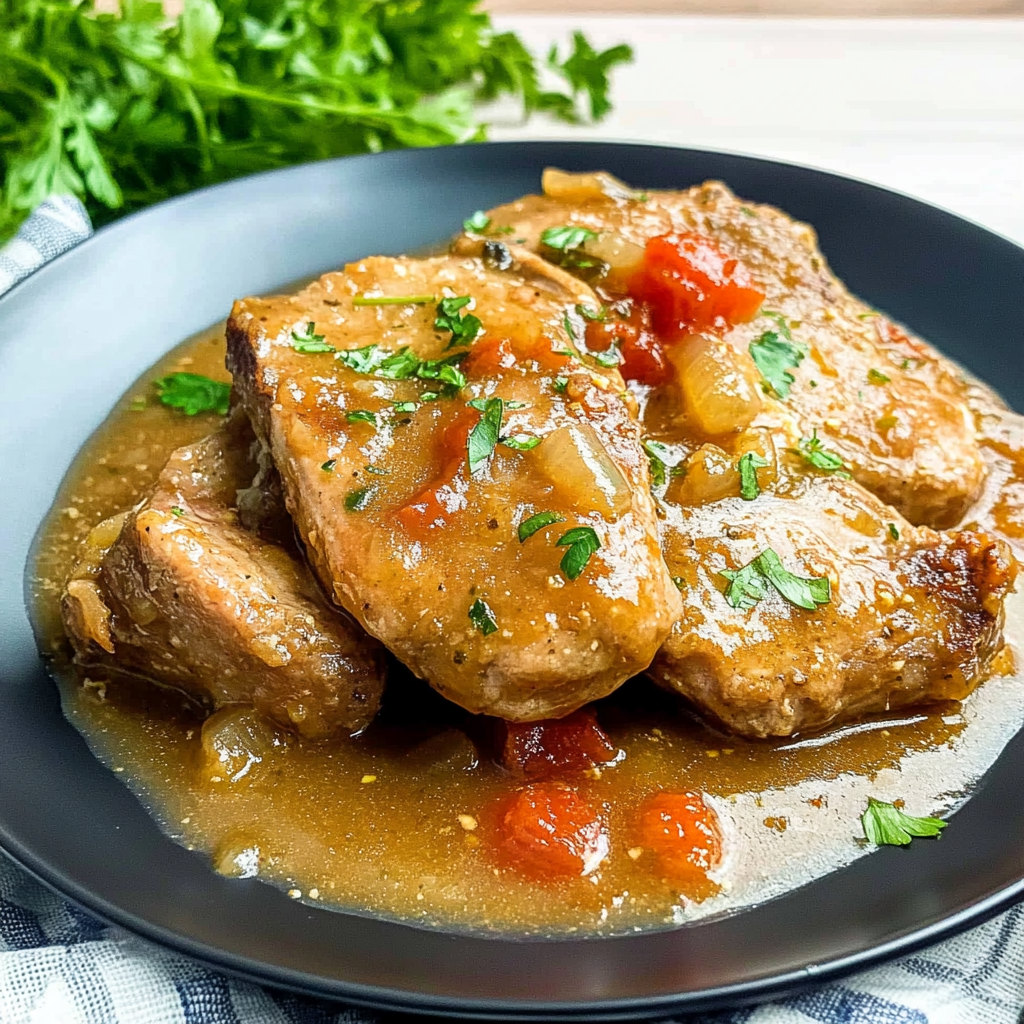 Recipe preparation for Slow Cooker Swiss Pork Chops