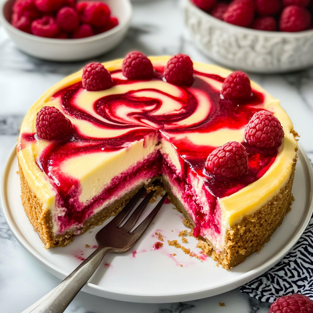 Recipe preparation for Raspberry Swirl Cheesecake Cake