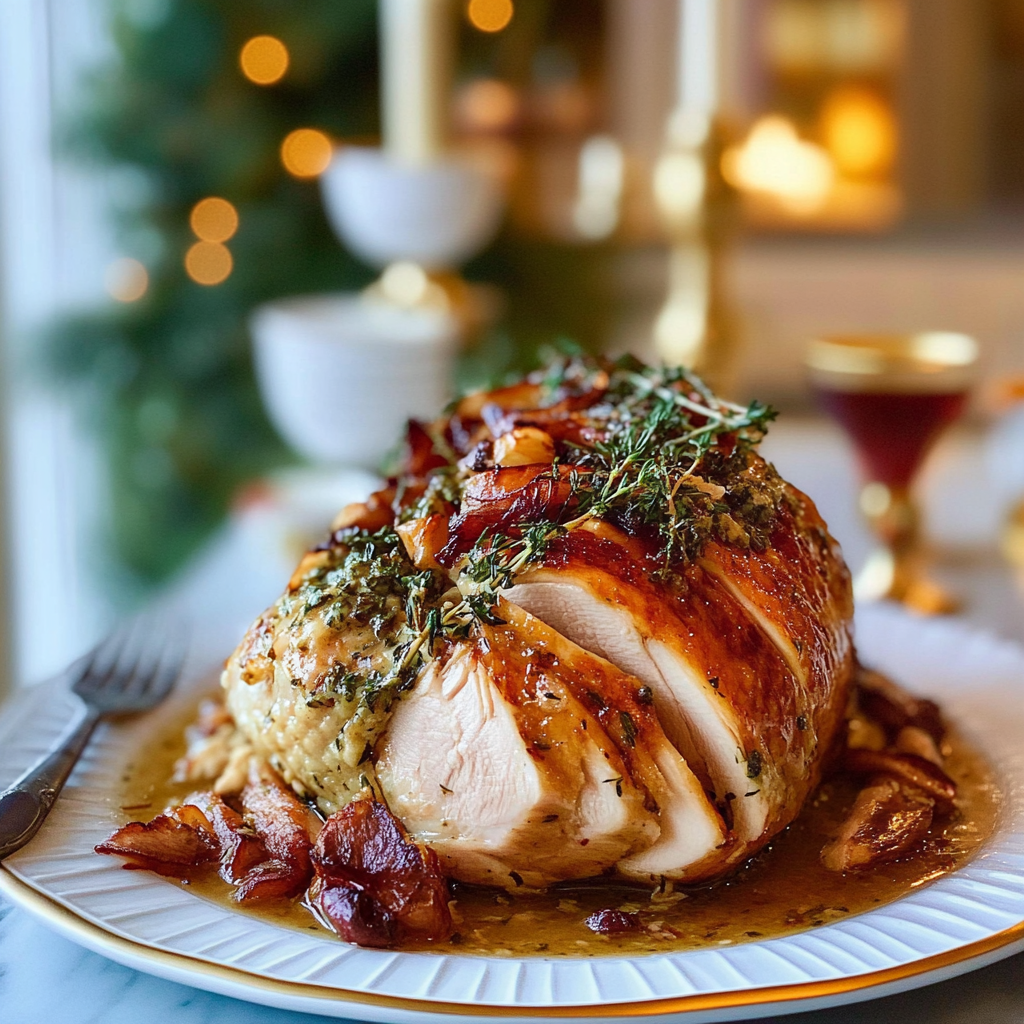 Recipe preparation for Roast turkey crown with herb butter