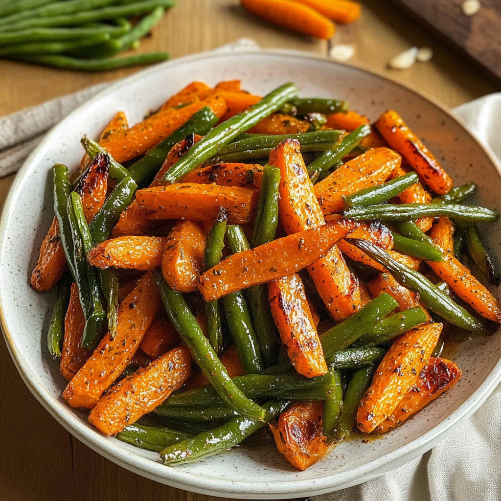 Recipe preparation for roasted carrots and green beans