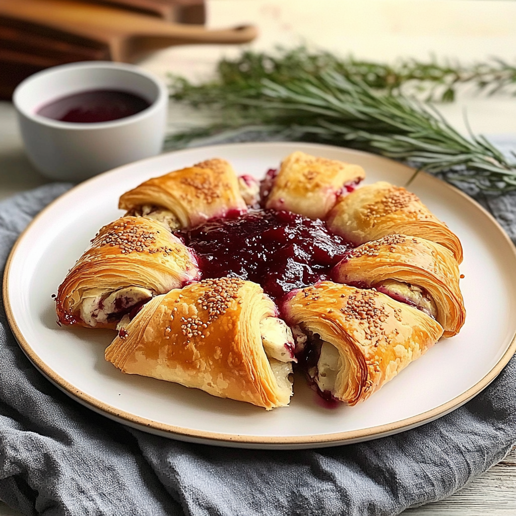 Recipe preparation for Turkey and Brie Croissants with Lingonberry Jam