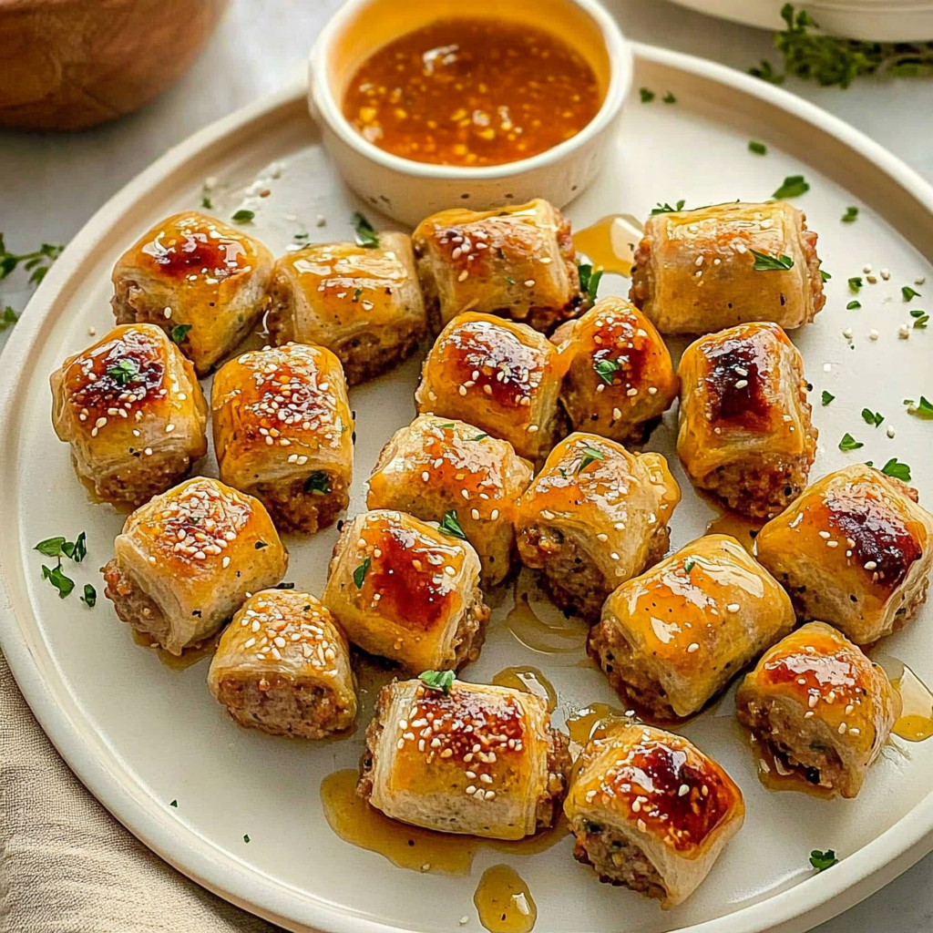 Recipe preparation for Mini Sausage Rolls with Honey Mustard