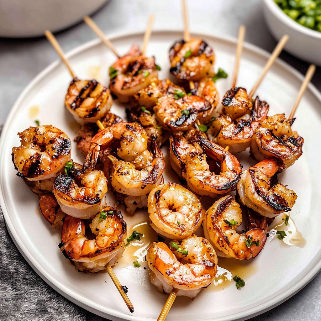 Recipe preparation for Garlic Butter Roasted Shrimp Skewers