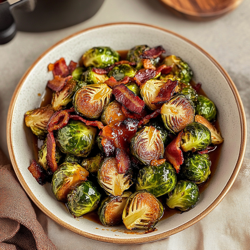 Recipe preparation for Honey Sriracha Glazed Brussels Sprouts with Bacon