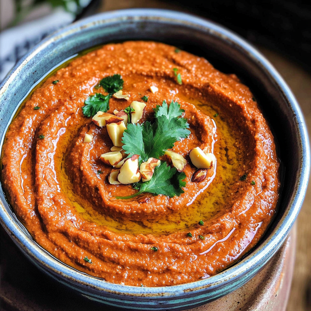 Recipe preparation for Roasted Red Pepper and Walnut Dip (Muhammara)
