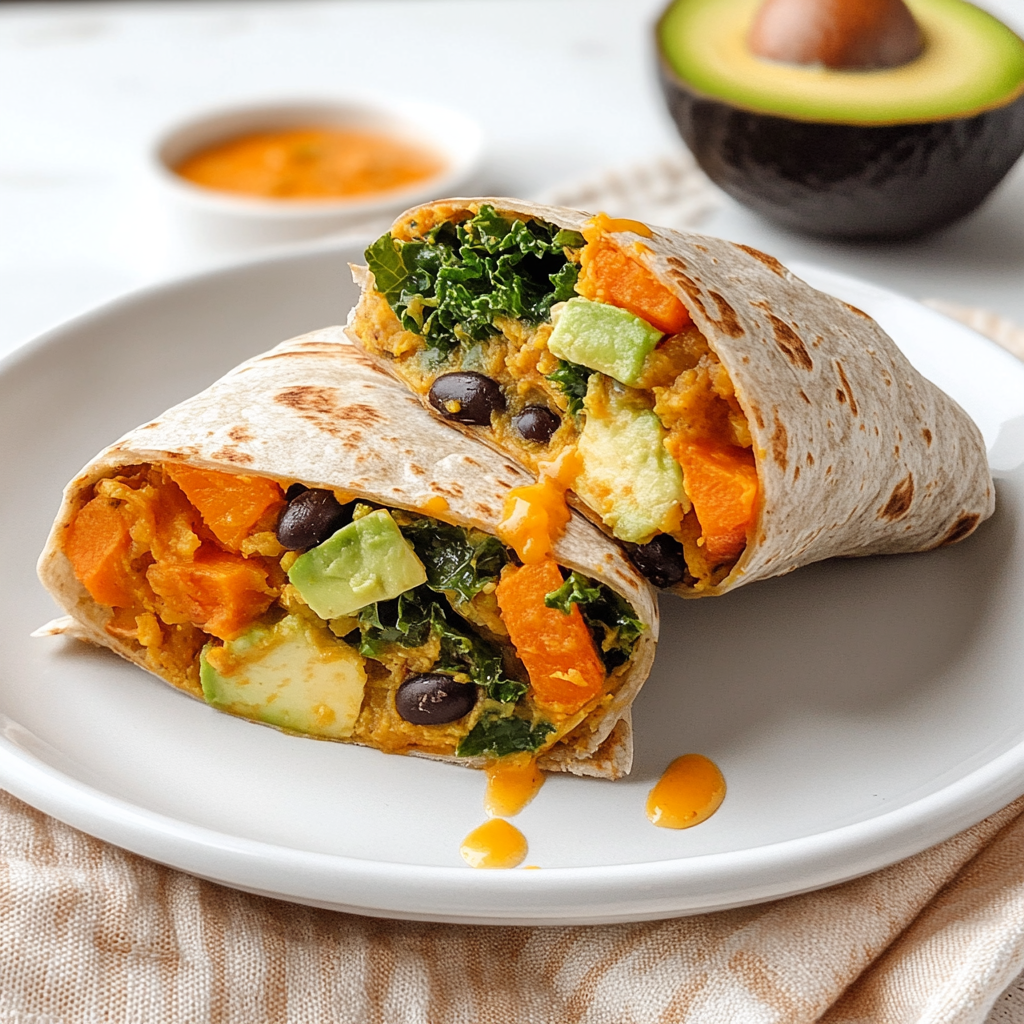 Recipe preparation for Sweet Potato and Kale Breakfast Burritos with Avocado
