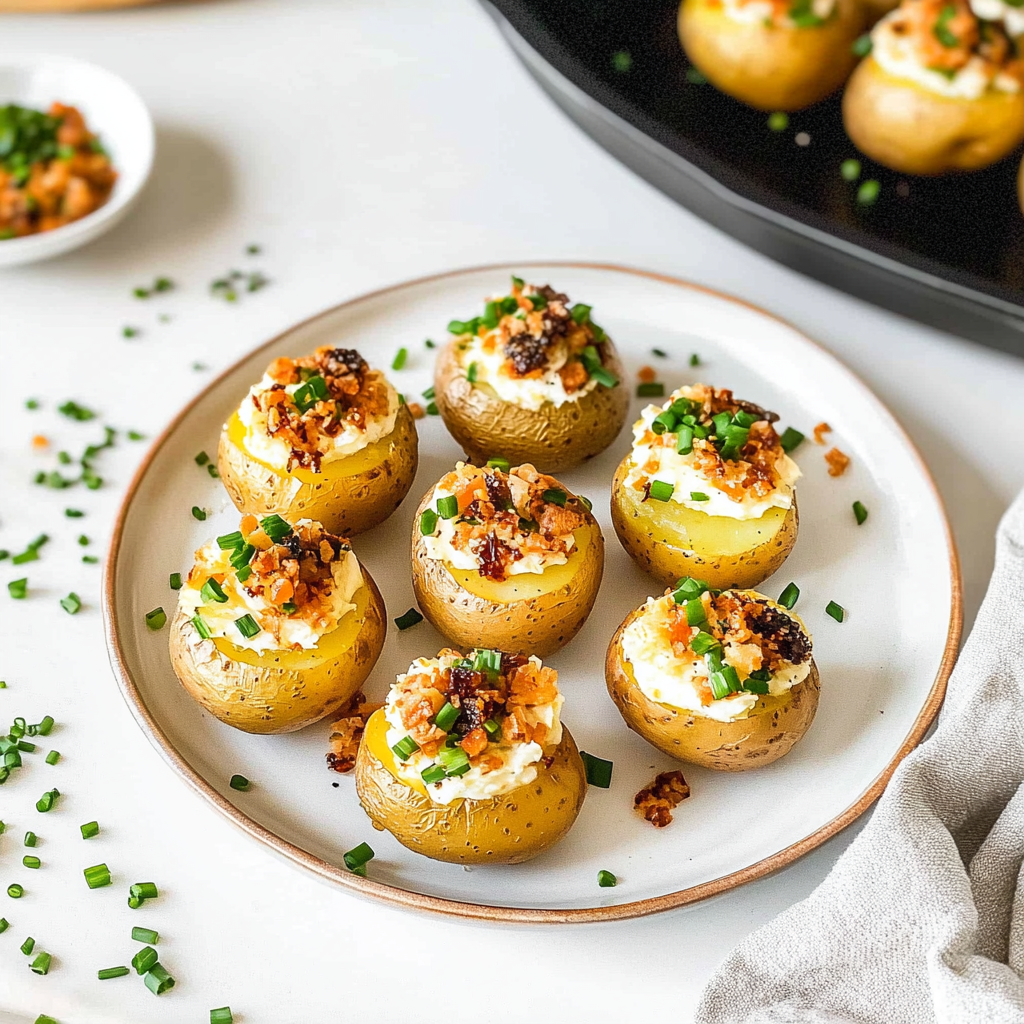 Recipe preparation for Mini Baked Potatoes with Truffle Oil and Chives