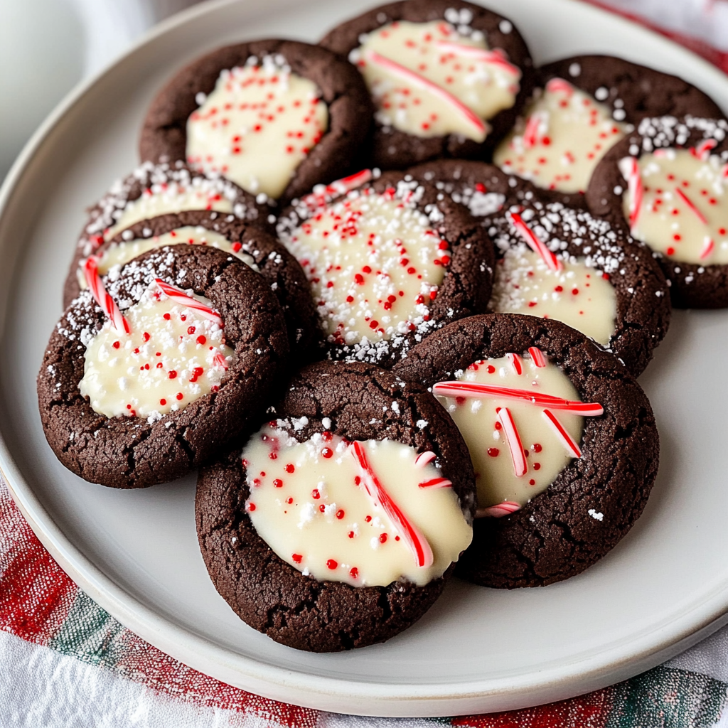 Recipe preparation for Chocolate Peppermint Cookies Dipped in White Chocolate